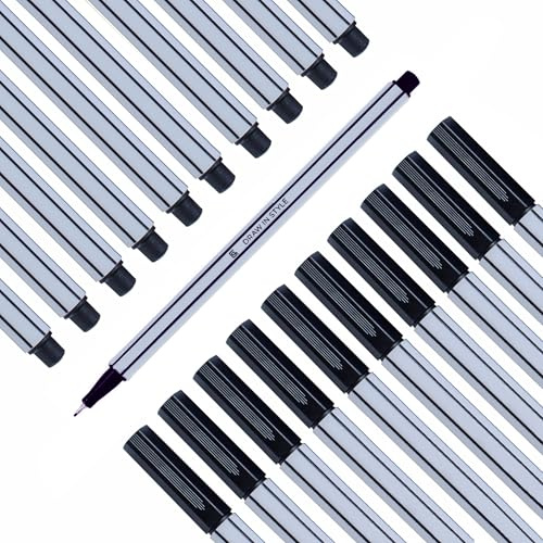 10x Fineliner Schwarz - feine 0,4mm Spitze - metallgefasste Faserspitze - Filzstifte für präzises Schreiben, Zeichnen und Malen - für Büro, Schule, Uni und Zuhause
