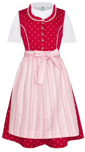Dirndl 3 pièces pour fille - Robe chemisier tablier pour fille Oktoberfest Kirchweih mariage excursion dimanche rose rouge avec roses
