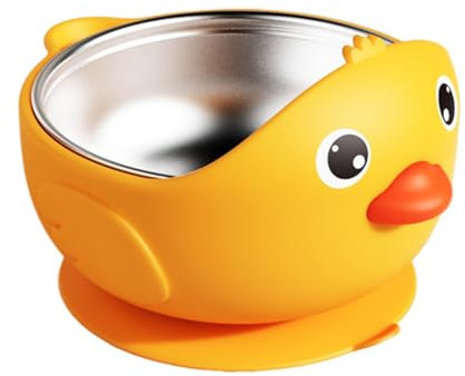 Gamelle en acier inoxydable pour bébé - Motif canard de dessin animé - Avec ventouse antidérapante - Conteneurs de stockage des aliments pour bébés et tout-petits - 13,8 x 11,8 x 8,3 cm