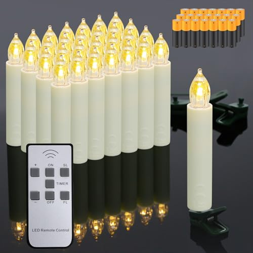 Dixmas Velas de árbol de Navidad, 40 velas LED parpadeantes sin llama con pilas y control remoto, para fiestas en casa y interiores