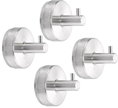 Suction Cup Hooks, 4 Pack Silver Stainless Steel Suction Hook for Shower | No Drilling, Removable & Reusable, No Sticky Residue, Strong Hold Up To 15 Lb, For Glass, Tile, Mirror, Smooth Surfaces