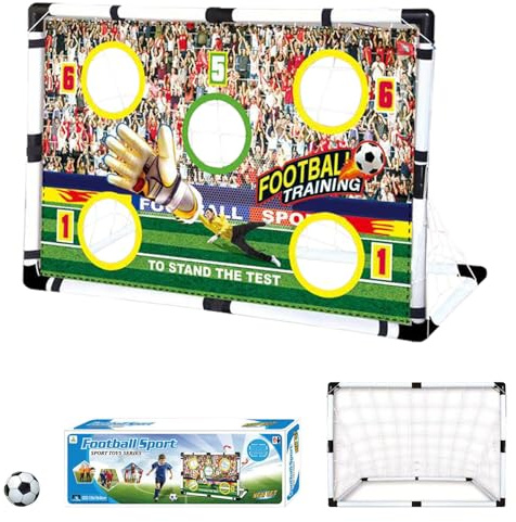 XL Football Goal Set - Football Goal Kids Garden Set - Foldable Football Goal Kids Outdoor with Net, Target Wall, Pump and Ground Anchor - Children's Football Target for Training, Garden Game