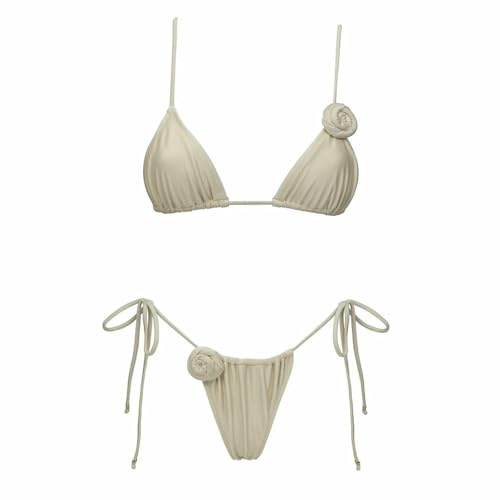 Fryloo Costume Floral Bikini Swimwear Women Push Up Bandeau High Waist Set with Mesh Skirt Solid White Beach Pool Vacation-bikini2-m