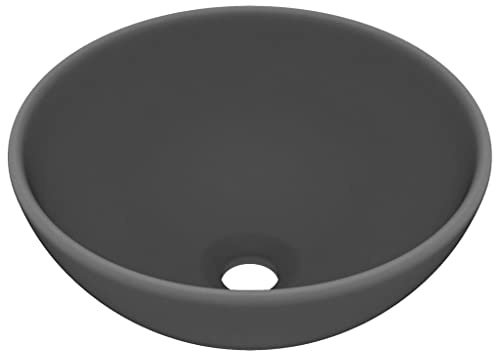 vidaXL Luxus Waschbecken mit Abflussloch Waschschale Aufsatzwaschbecken Waschtisch Waschplatz Handwaschbecken Rund Matt Dunkelgrau 32,5x14cm Keramik