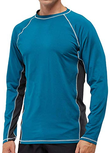 Arcweg Rashguard Homme Manches Longues M-3XL T-Shirt Anti-UV UPF 50+ Sechage Rapide Léger pour Surf Natation Plongée Plage (Bleu et Gris, 3XL)