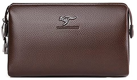 TIANHONGDAISHU Cowhide Mens Clutch Bag Handbag Leather Zipper Long Wallet Business Hand Clutch Phone Holder Password Lock Men's Large Capacity Folder Bag
