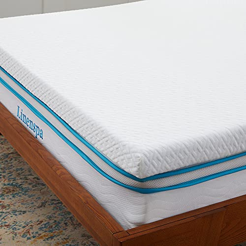 Linenspa Topper Matrimoniale, alto 7 cm | Correttore materasso in Memory Foam con Gel e fodera lavabile con cerniera | Oeko-Tex | 160 x 200 cm