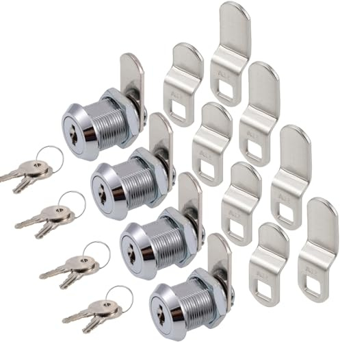 WOOCH Cabinet Cam Lock, 5/8 Inch Keyed Alike Cam Locks Secure File Drawer Door Mailbox Tool Box Dresser RV Cylinder Replacement Lock Hardware, Fits on 1/2 Max Panel Thickness (4 Pack) Chrome Finish