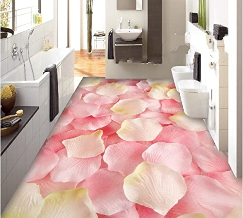Pvc-Bodenbelag-Rolle Pvc-Selbstklebende 3D Rosa Rosen Blütenblätter Rutschfeste Wasserdichte Foto Selbstklebende Boden Wandbild Aufkleber Tapeten Wandbilder Drucken Aufkleber,430X300Cm Dasserdichte
