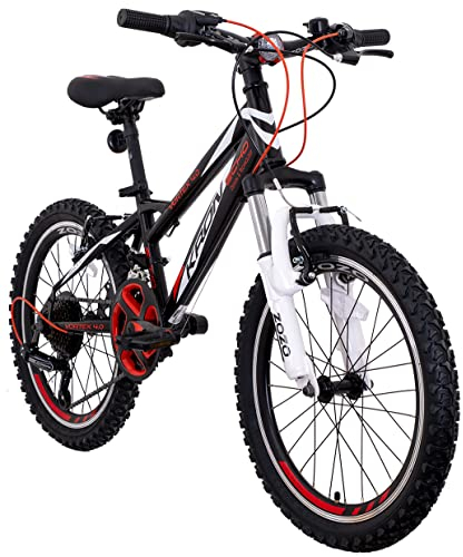 KRON Vortex 4.0 Kinder Mountain Bike 20 Zoll ab 6 Jahre | MTB Fahrrad 21 Gang, V-Bremse 11 Zoll Rahmen, Schwarz Rot Weiß