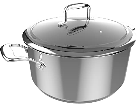Cecotec Olla Polka Classy 28 Pot Steel. Diámetro 28 cm, Capacidad 7,5 L, Acero Inoxidable 18/10, Revestimiento Antiadherente, Asas Remachadas, Tapa de Cristal, Apta para todo tipo de Cocinas