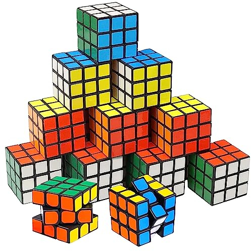Zauberwürfel Set, 12 Stück Zauberwürfel Mini Rubiks Cube 3x3 cm Magic Cube, Gehirntraining Spielzeug Flexible Hände trainieren für Kinder Mädchen Jungen