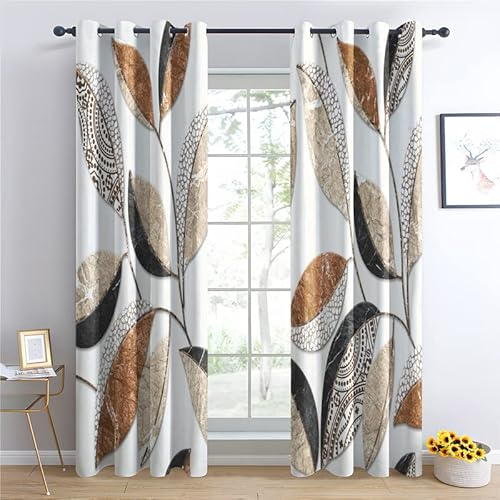 TAKUAN Pflanze Vorhänge Verdunklung svorhänge mit Muster Blätter, Vorhang Blickdicht mit Ösen Gardinen Wohnzimmer Schlafzimmer Kinderzimmer Dekoration 2er Set-220 x 140 (H X B)
