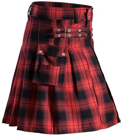 GRAJTCIN Kilts Irlandais pour Homme - Kilt Traditionnel Tartan des Highlands avec Poches - Rouge - Taille XL