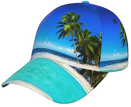 StOlmx Palm Trees and Clear Sea Baseball Cap Adjustable Twill Bulk with Ponytail Hole Classic Dad Hat for Men Women Black