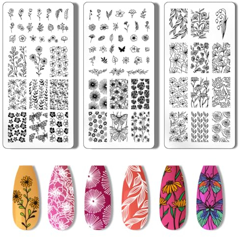 PH PandaHall 3 Stück Nagel Schablone Stempel Blumenblatt Nagelstempel Pflanze Nagelschablonen Spitze Nagelstempelwerkzeug Drucken Nagelschablonen Nagelbildplatten Für Nail Art Design Salon