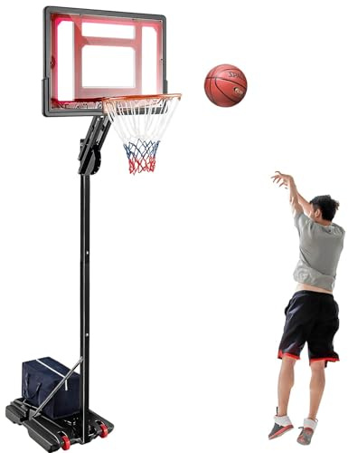 GYMAX Panier Basket Extérieur pour Bébé Enfants Adolescents, Hauteur Réglable 105-260cm, Base Remplissable avec Sac de Poids, Mobile avec Roues, Panneau Incassable