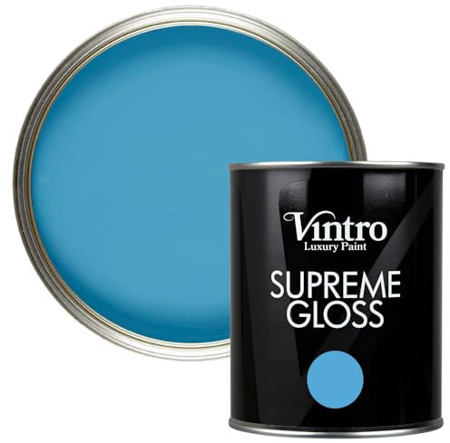 Vintro Paint | Gloss Paint | for Walls | Wood | Trim | Gloss Furniture Paint | Interior & Exterior Use. 1 Litre (Blue - Trinity)