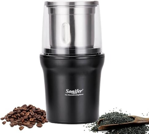 Macinino elettrico per spezie e caffè, capacità 100 g, potenza 300 Watt, contenitore in acciaio inox rimovibile, per macinare chicchi di caffè, noci, spezie, cereali ed erbe.