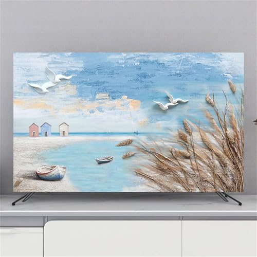 Treer TV Housse Anti-Poussière, Housses de Télévision en Tissu Élastique Couverture de Télévision Housse d'Écran Protection for TV de 32 à 80 Pouces (55 Pouces,Mer)