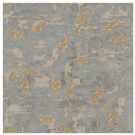 Boutique Ornamental Leaf Steel/Gold Textured Plain Wallpaper