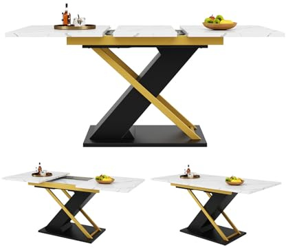 Billg Esstisch Ausziehbar 120-160 x 80cm, Moderner Rechteckiger Küchentisch für 6-8 Personen, Multifunktional Marmor-Finish Esszimmertische Küchen für Wohnzimmer, Esszimmer, Camping