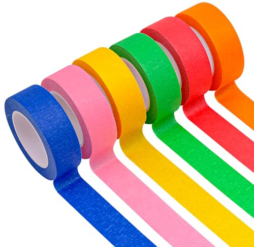 JJYHEHOT 6 Rollen Kreppband Bunt, 20mm x 13m Fluoreszierende Farbiges Masking Tape, Abklebeband Bunt Gewebeband Kreppband Malerband für Zuhause Klassenzimmer Büro DIY Basteln Scrapbooking Wandkunst