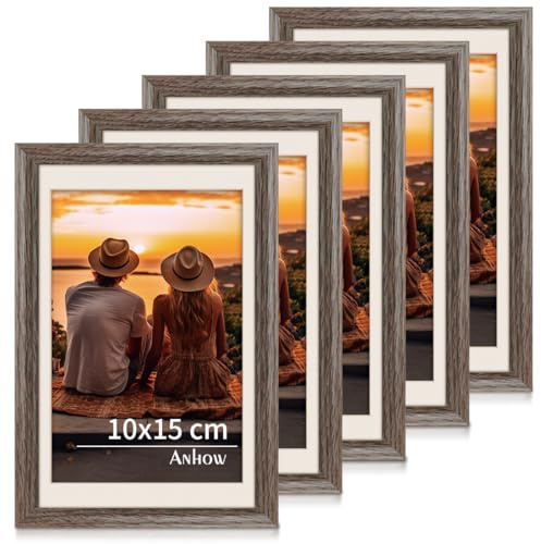 Anhow Set de 5 Marcos de Fotos 10x15 cm, Decoración del Hogar PVC Marcos de Fotos, Estilo Moderno para Exhibición en Pared o Mesa, Opción para Espacios de Arte, Oficinas y Hogares