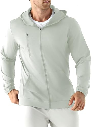 Jupmov Mens Lightweight Zip Up Track Hoodie Running Jacket | Athletic Hoodie with Zipper Pocket for Exercise, Windbreaker Hooded Sweatshirt, Quick-Dry & Breathable Stretch Gym Jacket