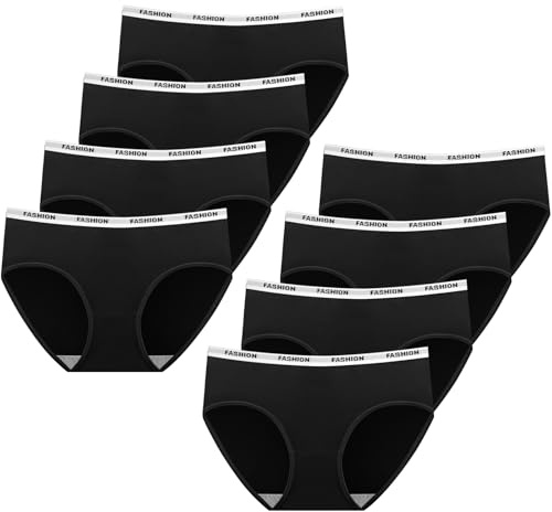 AYBUY 8 Pack Teen Girls Knickers, Soft Briefs Seamless Underwear, Underpants Essential Elastic Panties, Plain Knicker for Age 8-18 Girls and Women (L)