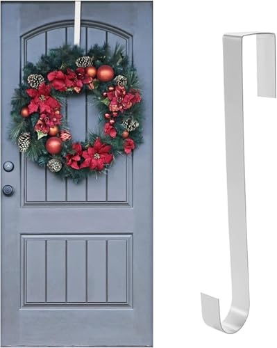 HshDUti Crochet de couronne pour porte d'entrée, 40 à 66 cm, réglable en acier robuste, crochet de suspension de porte, pour Pâques, Halloween, Noël, couronne de porte, blanc (1 pièce)