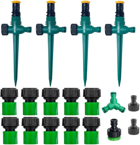 4 pezzi Irrigatore da Giardino Set, Impianto Irrigazione Giardino Regolabile A 360 °, Automatico Regolabile Irrigatore Prato, con Connettore Tubo, per Irrigatore Giardino Prato Piante Fiori Pastorale