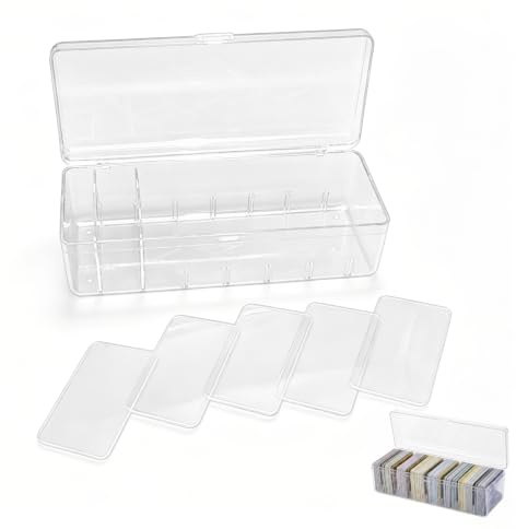 Zyrtkeriom Caja para tarjetas con separadores extraíbles, caja transparente con tapa, 24,8 x 10 x 7,5 cm, adecuada para hasta 700 tarjetas de aprendizaje, tarjetas de visita y tarjetas de notas