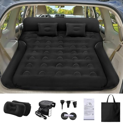 IEEILULU Matelas Gonflable de Voiture, 200 * 125cm Lit Gonflable pour Siège Arrière de SUV avec Pompe à Air et Oreillers, Matelas Pneumatique de Voiture pour Voyage, Camping (182 * 144cm)