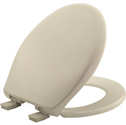 Mayfair Aurora Slow Close Toilet Seat, Easy Clean Hinges and Adjustable Perfect Fit Plastic Seat, Made in USA, Round, Bone