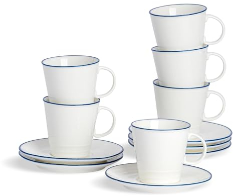 Nicola primavera granja Espresso taza y platillo Set - 90 ml - Blanco/Azul - Juego de 12 Piezas