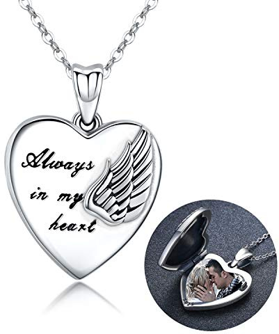 Collar con medallón de plata de ley portafotos, con inscripción «Always in My Heart », ideal para regalar