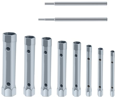 Dpwrrot Plumbers Spanner Wrench Set for Shower Valves and Spark Plugs, Dual-Ended Socket Wrench Back Nut Tap Spark Plug Spanner Set Extended Spark Plug Wrench 6-22mm(10Pcs)