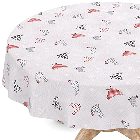 Tischdecke abwaschbar Wachstuch Wachstuchtischdecke Rund 120cm Schnittkante Hühner Grau Gartentischdecke Wachstuch