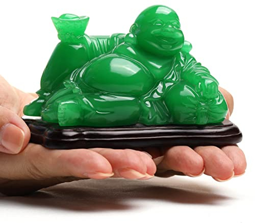 Happy Buddha Statue Green- Sitting Laughing Buddha Feng Shui Figurines Wealth and Good Luck for Home & Office Décor - Inspirational Religious Happy Samll Gifts, 5.3 * 3.9 * 3.5inch