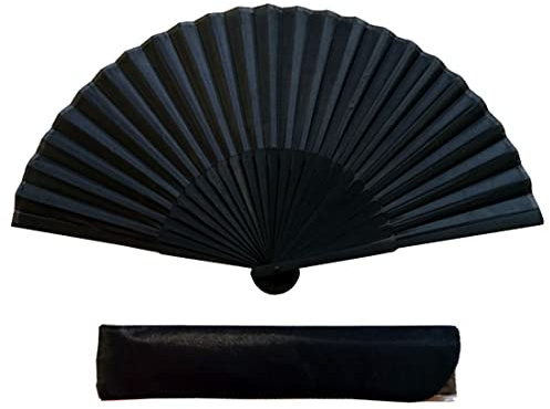 Teegxddy Ventaglio a Mano Pieghevole, 1 Pezzo Ventaglio a Mano in Seta a Coste di bambù Cinese per Uomo Donna Festa di Nozze Mostra Pieghevole (Nero)