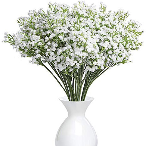YSBER 12 Pack Baby Breath/Gypsophila Artificial Fake Silk Plants Wedding Party Decoration Real Touch Flowers DIY Home Garden(White)