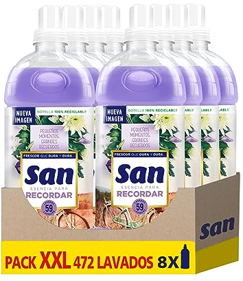 SAN | Suavizante Ropa Lavadora Líquido Concentrado | Fragancia Duradera Esencia para Recordar | Pack de 8 x 59 Lavados = 472 Dosis