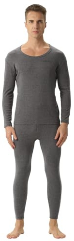 Jamron Uomo Set di Biancheria Intima Termica in Cotone Elasticizzato Girocollo Maglia a Maniche Lunghe & Calzamaglia Termicas Grigio Scuro 4XL