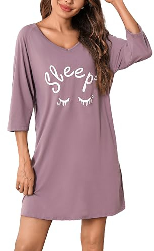 Bresdk Chemise de Nuit Femme Coton Col V Manches Courtes Imprimée | Robe de Nuit Femme Été grande taille imprimée pour nuits d’été, repos léger et moments calmes à la maison