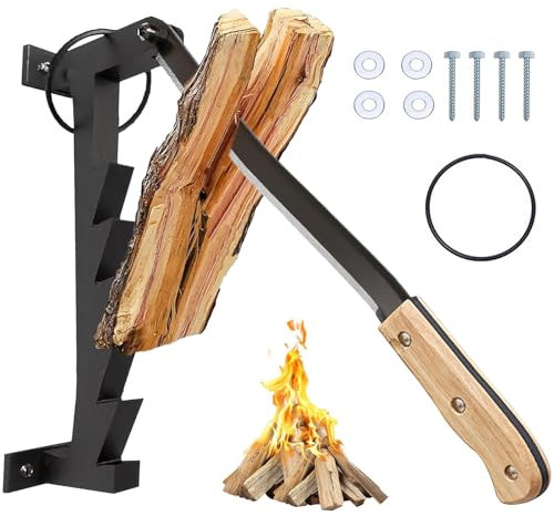Cortadoras de Troncos, Cortador de troncos manual, Separador de Madera de Mano, divisor de madera manual de acero al carbono, soporte de pared para leña, herramienta para cortar madera (Black)