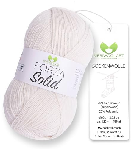 MeriWoolArt® Sockenwolle 4-fädig – 100g Merino Wolle Garn zum Stricken & Häkeln, 75% Schurwolle (superwash), 25% Polyamid, 420m – Ideal für Socken für Herren und Damen, Pullover & Cardigans 4603