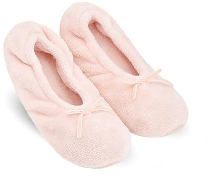 Keyela Women's Ballerina Slippers Light Weight Terry Cloth House Shoes, Foot Covering for Women, Fuzzy House Socks