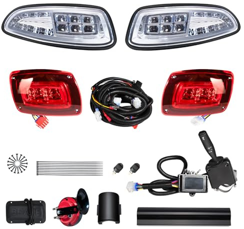Orle Oko Deluxe LED Headlight Taillight Golf Cart Light Kit Compatible EZGO RXV 2016+, 12V Street Legal Golf Cart Lights Kit with Turn Signal Switch, Brake Pad, Horn