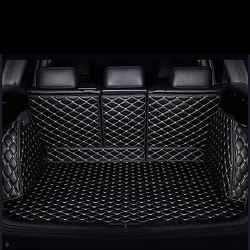 Auto Leder Kofferraummatte Für Porsche Cayenne Coupe 2000-2024 2025, Kofferraumwanne Wasserdicht Langlebig rutschfest Anti-Verschleiß，Passend für Autos(Black beige)